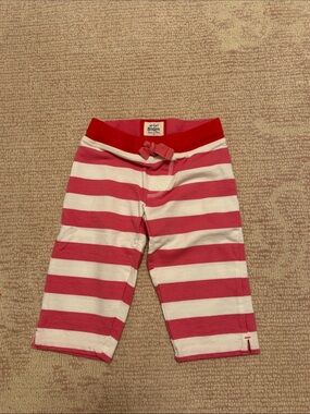 Mini Boden Pink & White Striped Girls Cropped Capri Sweatpants